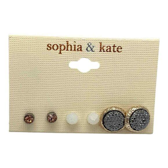 NWT Sophia & Kate Set of 3 Pairs Stud Earrings Button White‎ Pink E3ABD - Picture 1 of 2